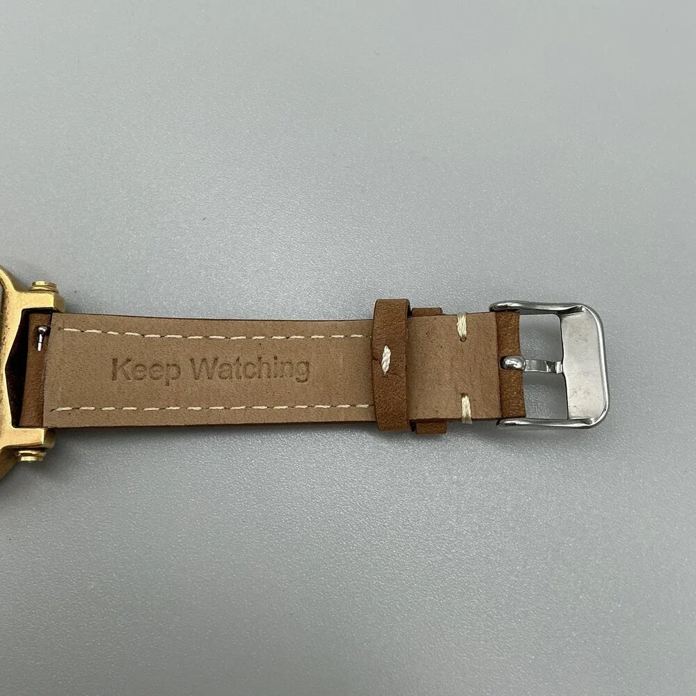 Starlink Womens Watch 38mm Gold Tone Heart Diamond Bezel Leather New Battery